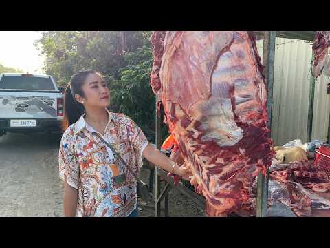 Market show: Buy cow ribs from village beef store | Yummy cow ribs cooking