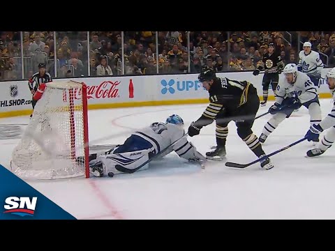 Maple Leafs Joseph Woll Stretches to Deny Trent Frederic With Great Pad Save