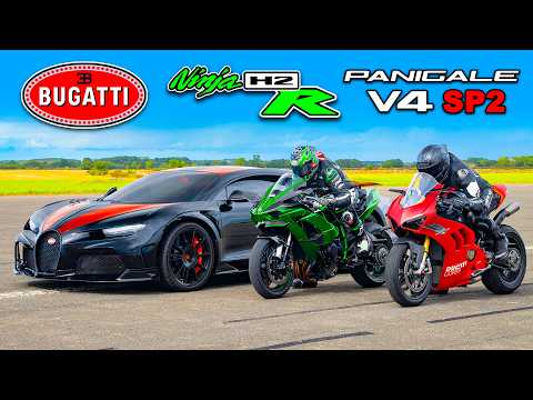 Bugatti Chiron Super Sport vs Kawasaki H2R vs Ducati Panigale V2: Epic Drag Race Showdown