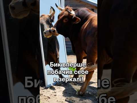 Бик вперше побачив себе в зеркалі #бик #тварини #animals #bull #funnyanimals #аівідео #бики #aivideo