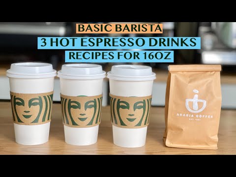 BASIC BARISTA: 3 CLASSIC HOT ESPRESSO DRINKS - 16OZ RECIPES AMERICANO, LATTE, WHITE CHOCOLATE MOCHA