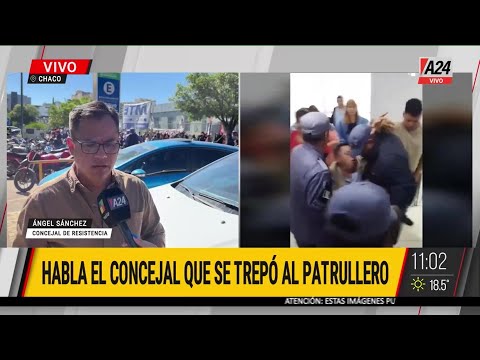 Chaco: un concejal se trepó a un patrullero para evitar que desalojaran una protesta