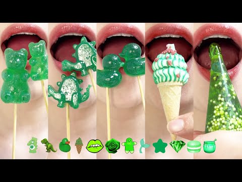 asmr (GREEN FOODS) EMOJI FOOD KOHAKUTO HONEY 초록 디저트 먹방 코하쿠토 꿀 eating sounds