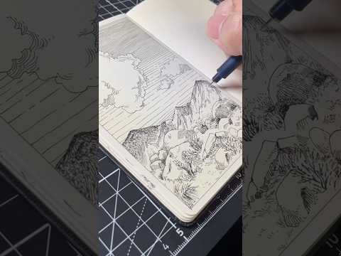30 minutes landscape sketch from picture #shorts #inspiredbynature #linedrawing #moleskine #sketch