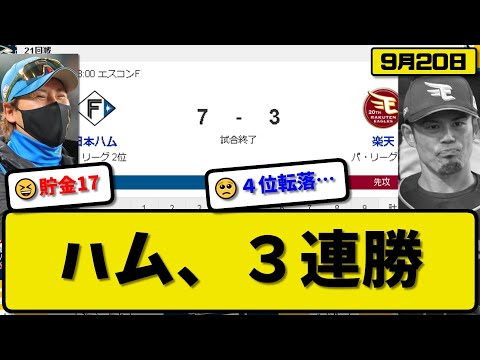 【2位vs3位】日本ハムファイターズが楽天イーグルスに7-3で勝利…9月20日逆転勝ちで3連勝 今季最多貯金17…先発バーヘイゲン5回3失点2勝目…清宮&レイエスが活躍【最新・反応集・なんJ・2ch】