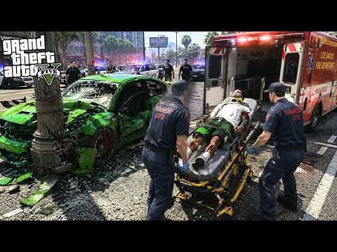 LAMAR WRECKS HIS HELLCAT CHARGER IN GTA 5!!! (GTA 5 Mods)