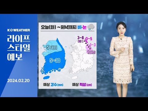 [날씨] 2월20일_오늘(화) 전국 비(눈)…찬 공기 유입 기온↓