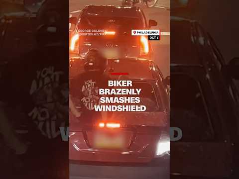 Biker brazenly smashes windshield