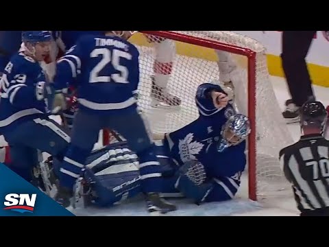 Maple Leafs Anthony Stolarz Picks Puck Up With Bare Hands To Deny Late Red Wings Chance