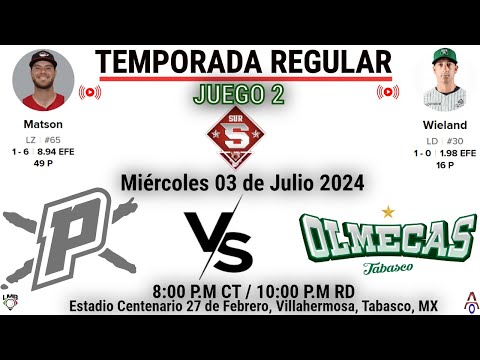 Piratas de Campeche Vs Olmecas de Tabasco, en vivo | Liga Mexicana de Beisbol | Juego 2