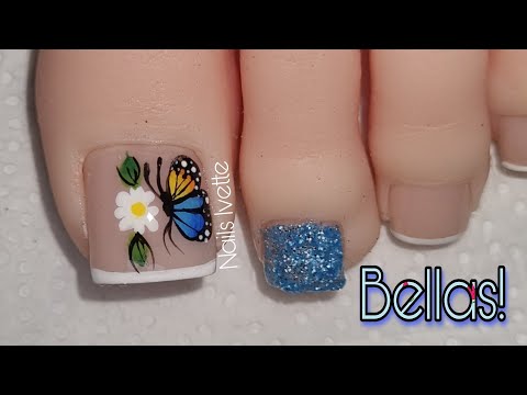 Bellas! Diseño de uñas mariposa para pie | Uñas decoradas simples y sencillas / Decoración de uñas