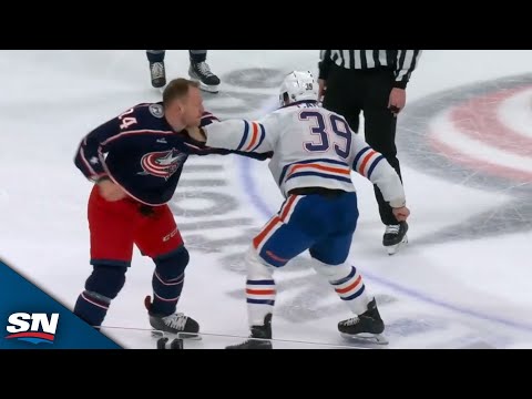 Oilers Carrick Throws Hands With Blue Jackets Olivier In First Game With New Team