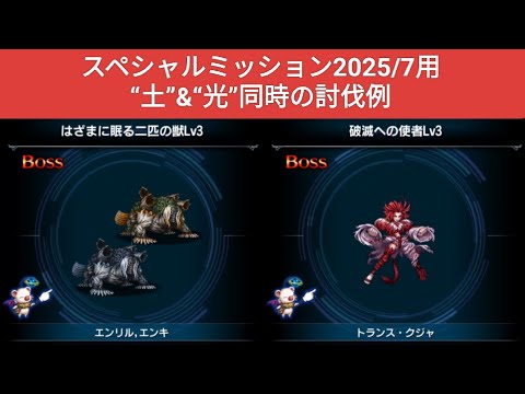 【FFBE】スペシャルミッション2025/7用 “土”&“光”同時の討伐例『はざまに眠る二匹の獣Lv3』『破滅への使者Lv3』