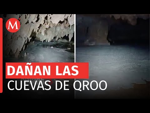 Exhiben derrame de cemento en cuevas por construcción del Tren Maya