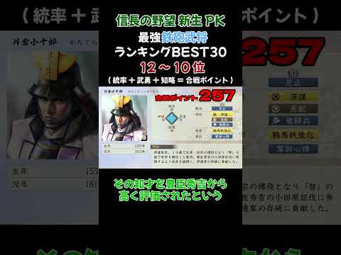 「砲術」持ち鉄砲武将ランキングBEST30 12~10位【信長の野望・新生PK】  #ランキング#信長の野望新生pk #ゲーム実況#武将#鉄砲#最強#銃#銃撃戦