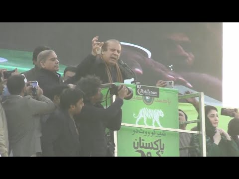 Former Pakistani PM Nawaz Sharif addresses supporters at rally in Kasur, Punjab province
