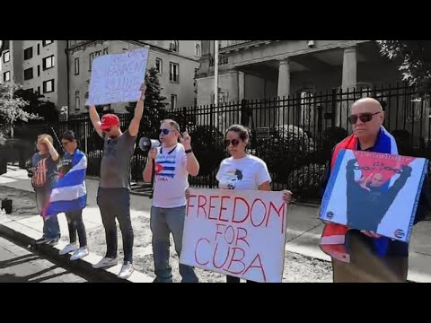 Cubanos piden LIBERTAD para los PRESOS POLÍTICOS frente a Embajada del RÉGIMEN en Washington D.C