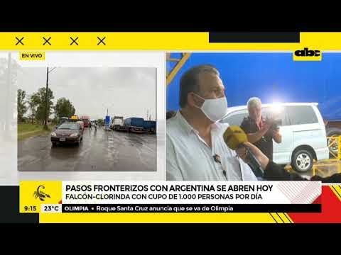 Pasos fronterizos con Argentina se abren desde hoy