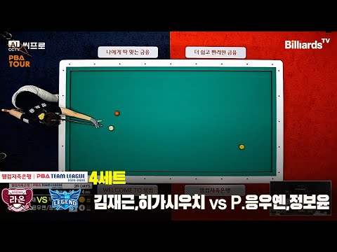 4세트 크라운해태(김재근,히가시우치)vs하림(P.응우옌,정보윤)[웰컴처축은행 PBA팀리그 2R]