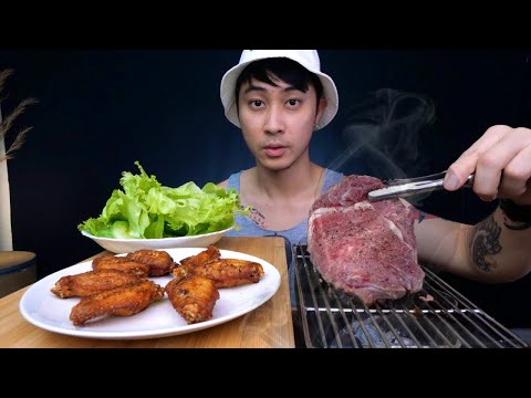 ASMRเสียงเนื้อย่างกับปีกไก่ทอ