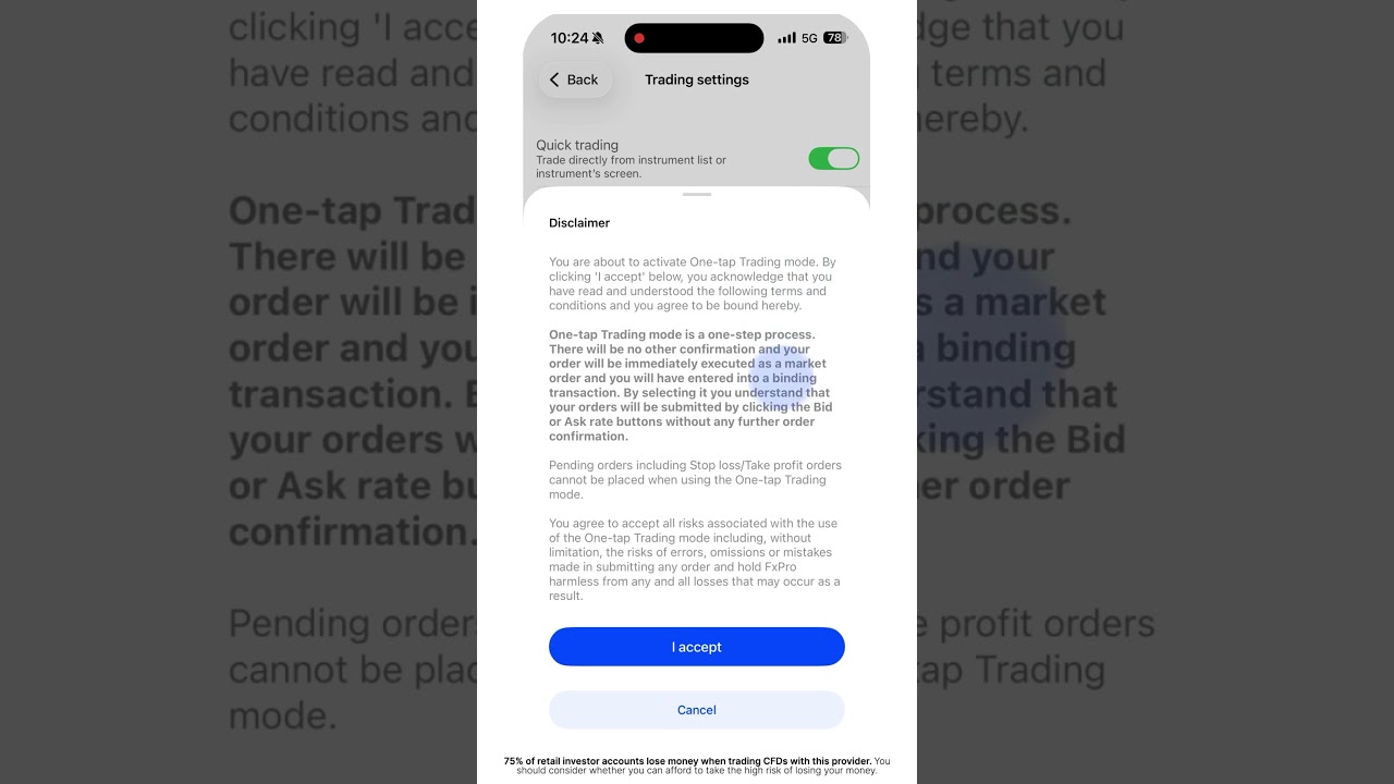 Set up one tap trading