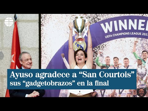 Ayuso agradece a San Courtois sus gadgetobrazos tras ganar el Madrid la Decimocuarta