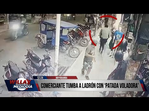 Willax Noticias Edición Mediodía - ABR 16 - 2/3 - COMERCIANTE TUMBA A LADRÓN CON 'PATADA' | Willax