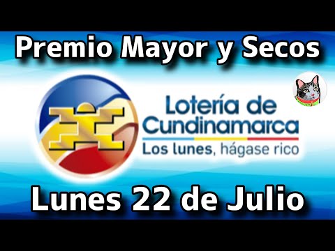 Resultado PREMIO MAYOR Y SECOS Loteria de CUNDINAMARCA Lunes 22 de Julio de 2024