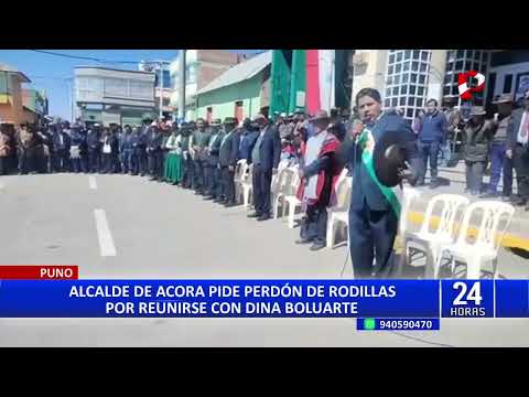 Puno: alcalde de Acora pide perdón de rodillas a pobladores por reunirse con Dina Boluarte