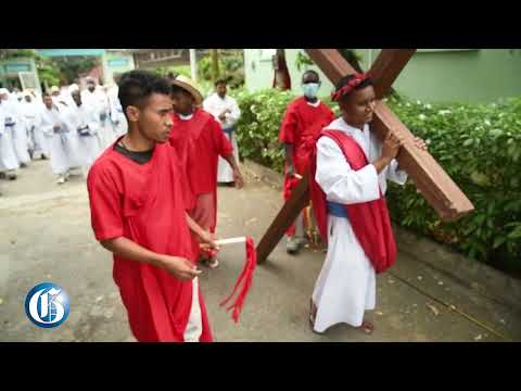 Re-enactment of the crucifixion of Jesus Christ by Missionaries of the Poor