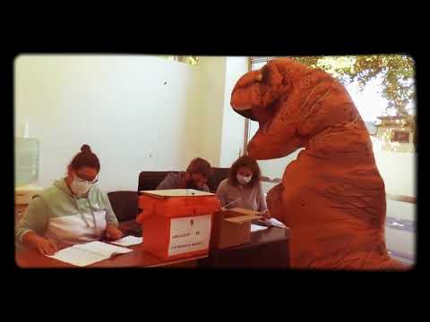 En Durazno, un hombre disfrazado de dinosaurio no fue autorizado a votar...