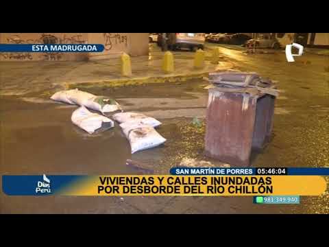Viviendas y calles inundadas por desborde del Río Chillón en SMP