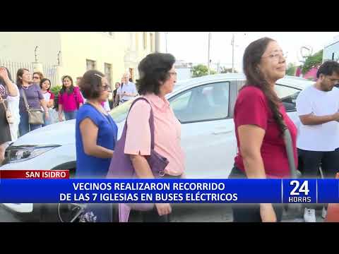 Semana Santa: vecinos de San Isidro realizaron recorrido de las 7 iglesias en buses eléctricos