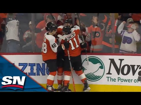 Flyers Sean Couturier Banks Home Game-Tying Goal Off Flames Jacob Markstrom
