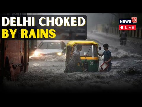 Delhi Rains LIVE News | Heavy Rain In Delhi-NCR : Roads Flooded, Car Submerged Under Flyover | N18L