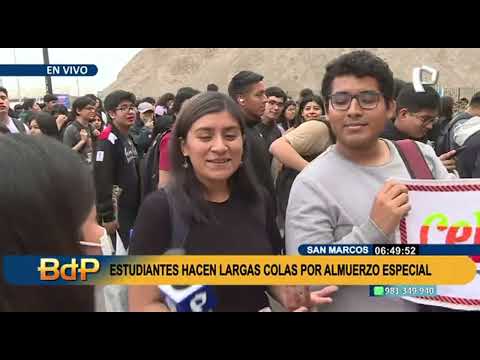 Largas colas por almuerzo especial en San Marcos: Estudiantes pernoctan por comida gratis