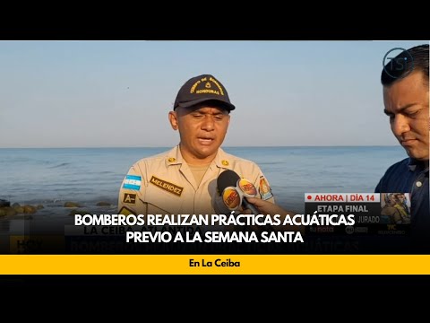 Bomberos realizan prácticas acuáticas previo a la Semana Santa, en La Ceiba