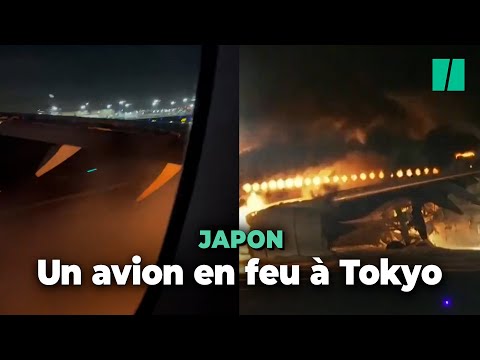 Les passagers d'un avion en feu à Tokyo évacués après une collision