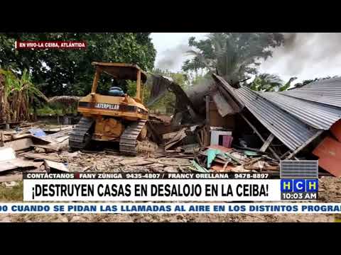 ¡Desalojo! Destruyen viviendas y capturan a 18 invasores de tierras en La Ceiba