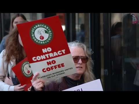 Starbucks workers strike on chain's Red Cup Day