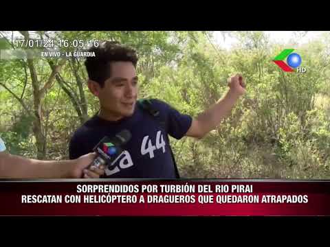 RESCATAN CON HELICOPTERO A DRAGUEROS SORPRENDIDOS POR TURBION DEL RIO PIRAI EN MUNIPICIO