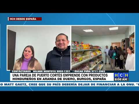 Pareja de Puerto Cortés emprende con productos hondureños en burgos, España
