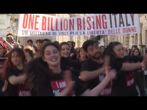 Activists perform flash mob in Rome to raise awareness on violence against women
