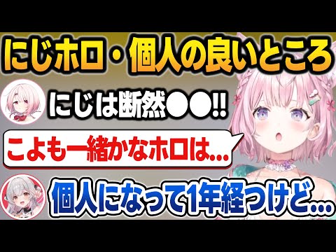 にじホロと個人勢の違いや良いところを語り合うパトしいこよ【博衣こより/椎名唯華/周防パトラ/にじさんじ/ホロライブ/切り抜き】