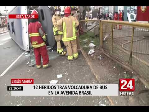 Jesús María: al menos 12 heridos tras despiste y volcadura de bus en Av. Brasil