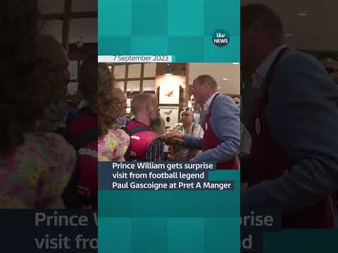 Prince William treated to surprise visit  from Paul Gascoigne at Pret #royals  #pret #football
