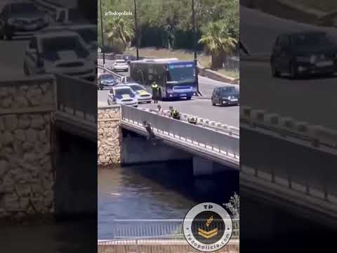 Un policía salta por un puente para salvar a un hombre que yacía inconsciente en un río