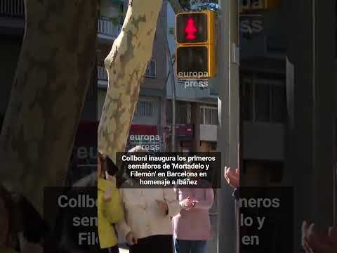Collboni inaugura los primeros semáforos de 'Mortadelo y Filemón' en #Barcelona