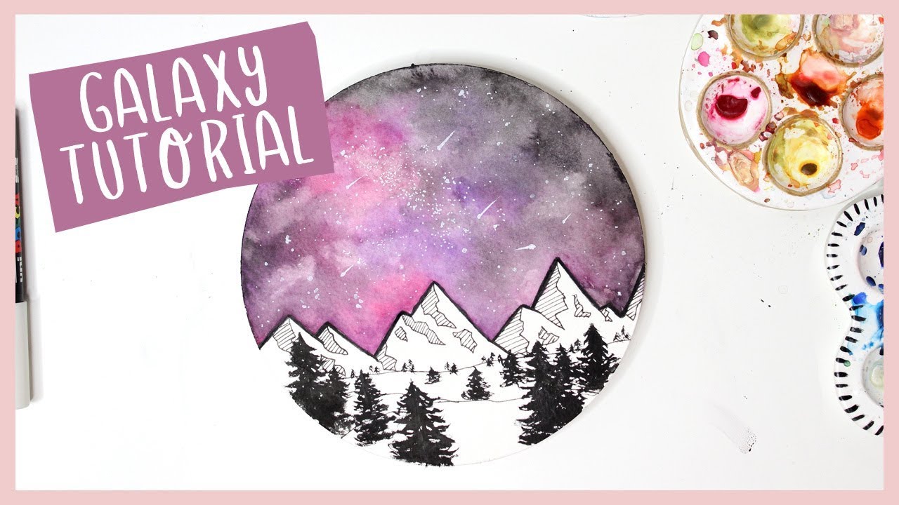 Night Sky Galaxy Watercolor Tutorial with Illustrated Mountains