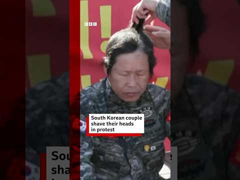South Korean couple shave their heads in protest. #SouthKorea #BBCNews